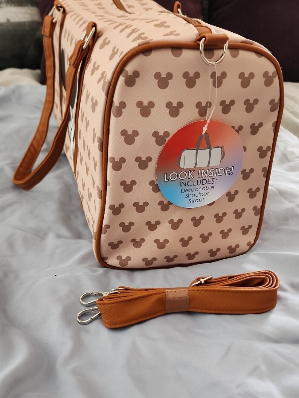 Disney Mickey Mouse Beige & Brown 17-inch Duffle Bag NWT - Picture 8 of 11